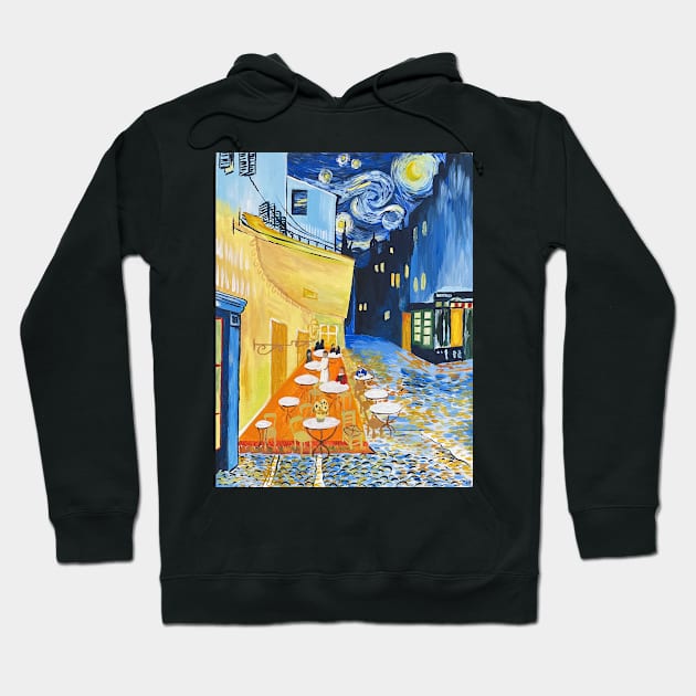 A Combination of Van Gogh's Pieces into a Cafe Terrace at Night Hoodie by vickykuprewicz